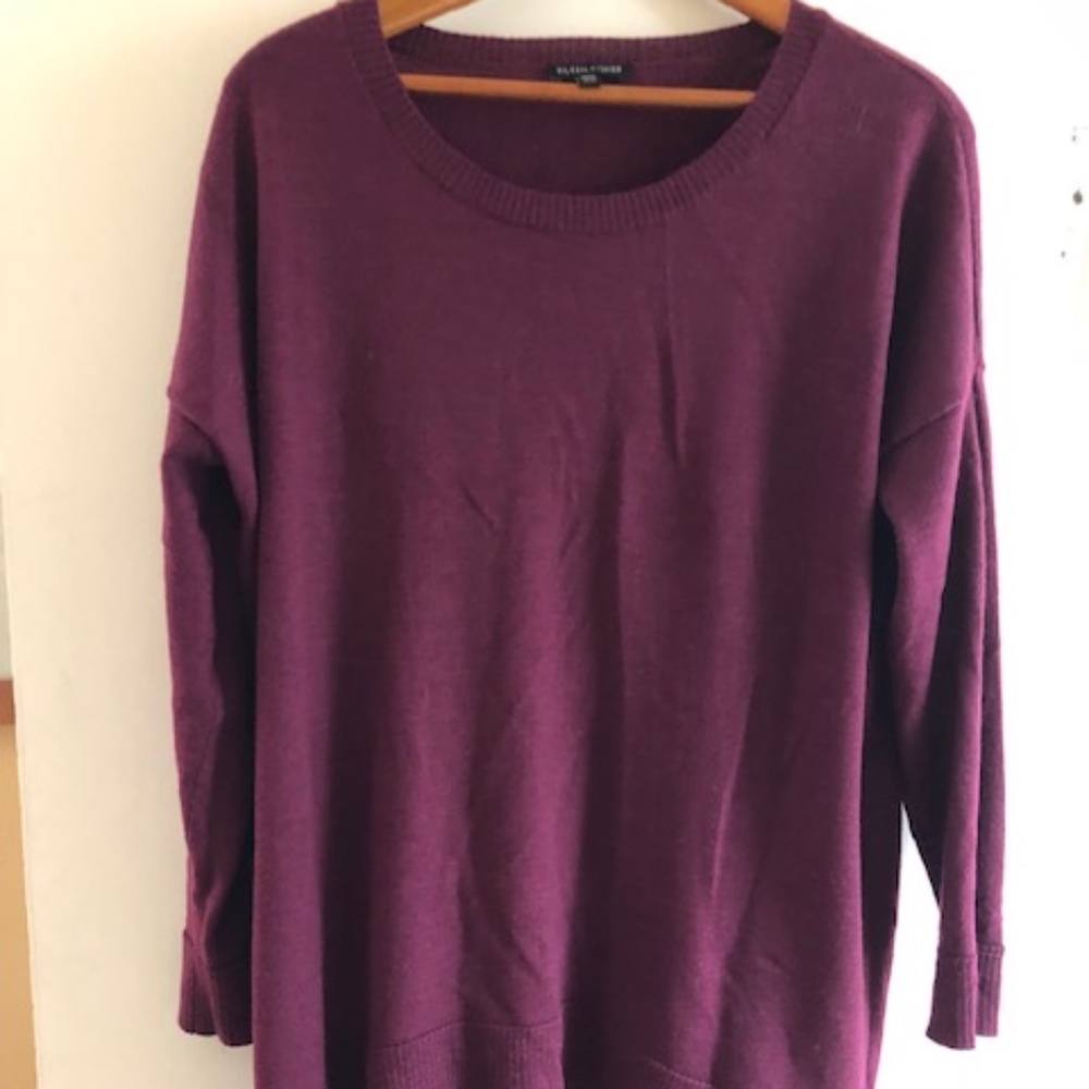 Eileen Fisher wool magenta long-sleeved sweater tunic - medium